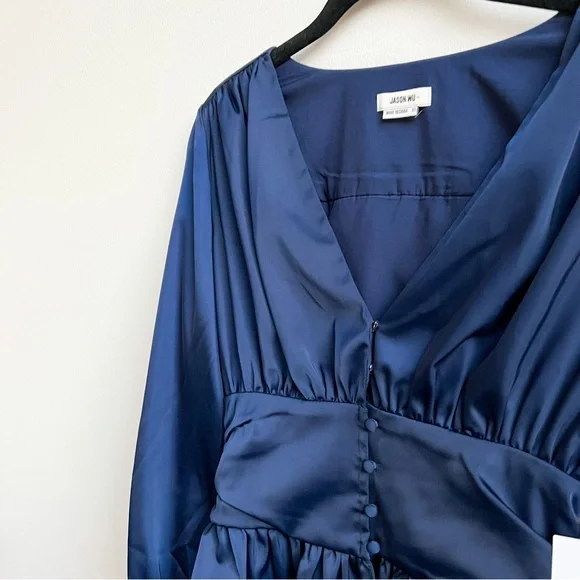 New with tags stunning Jason Wu Satin Navy Babydoll Blouse - Picture 2 of 5